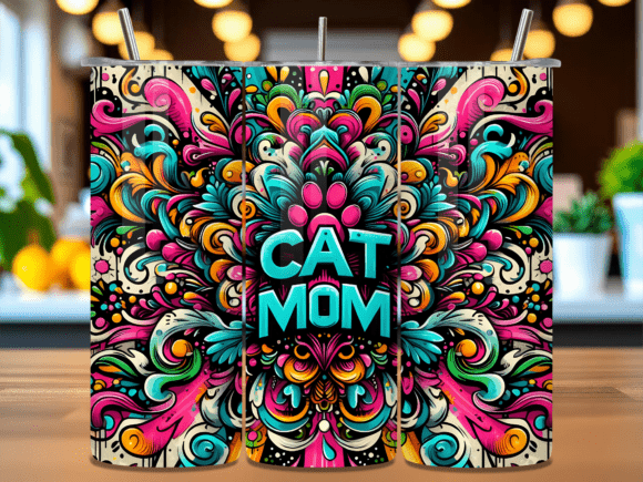 Download Colorful Cat Mom Boho Tumbler Wrap PNG - Boho tumbler Collection